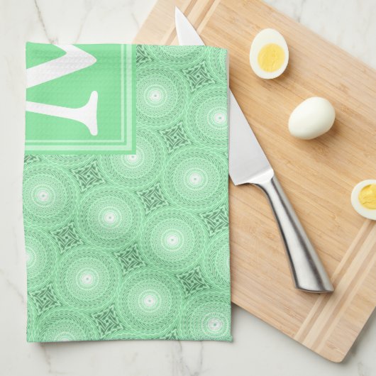 Monogram Federgrün Kreismuster Handtuch (Viertel Falte)