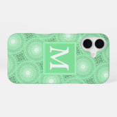 Monogram Federgrün Kreismuster iPhone 16 Hülle (Rückseite (Horizontal))
