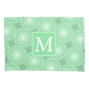 Monogram Federgrün Kreismuster Kissenbezug