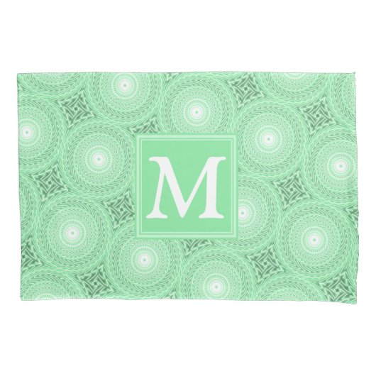 Monogram Federgrün Kreismuster Kissenbezug (Vorderseite)