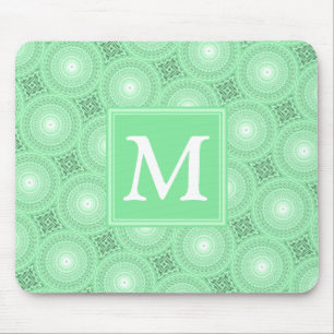 Monogram Federgrün Kreismuster Mousepad