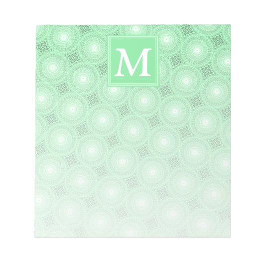 Monogram Federgrün Kreismuster Notizblock (Vorderseite)