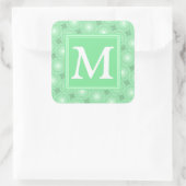 Monogram Federgrün Kreismuster Quadratischer Aufkleber (Tasche)