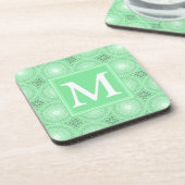 Monogram Federgrün Kreismuster Untersetzer (Linke Seite)
