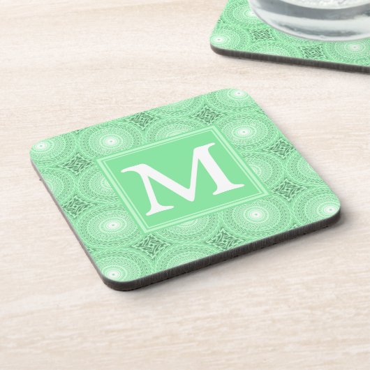Monogram Federgrün Kreismuster Untersetzer (Linke Seite)