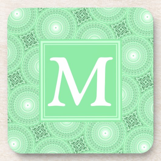 Monogram Federgrün Kreismuster Untersetzer (Vorderseite)