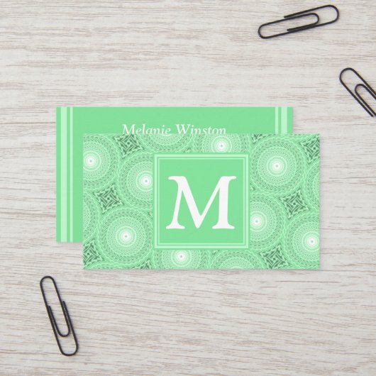 Monogram Federgrün Kreismuster Visitenkarte (Vorderseite/Rückseite Beispiel)