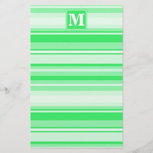 Monogram Federgrün Streifen Briefpapier (Vorderseite)