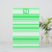 Monogram Federgrün Streifen Briefpapier (Stehend Vorderseite)