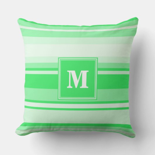 Monogram Federgrün Streifen Kissen (Vorderseite)