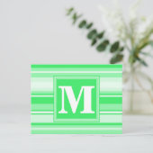 Monogram Federgrün Streifen Postkarte (Stehend Vorderseite)