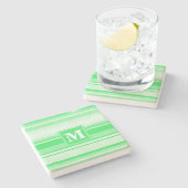 Monogram Federgrün Streifen Steinuntersetzer (Seitenansicht)