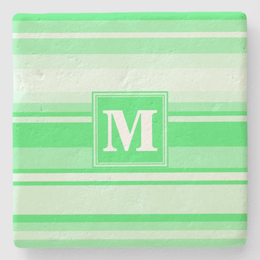 Monogram Federgrün Streifen Steinuntersetzer (Vorderseite)
