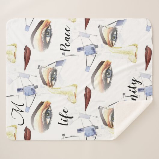 Monogram Feminine Chic Artistic Artistic Artwork Sherpadecke (Vorderseite (Horizontal))