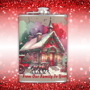 Monogram Festival Vintage Weihnachten auf braun Flachmann