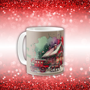 Monogram Festival Vintage Weihnachten auf braun   Kaffeetasse