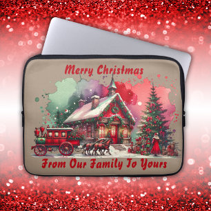 Monogram Festival Vintage Weihnachten auf braun Laptopschutzhülle