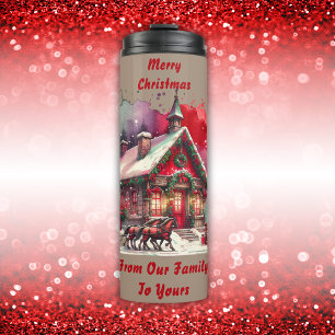 Monogram Festival Vintage Weihnachten auf braun   Thermosbecher