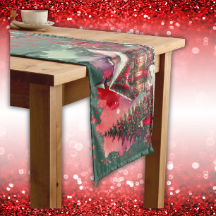 Monogram Festival Vintage Weihnachten auf grün   Mittelgroßer Tischläufer