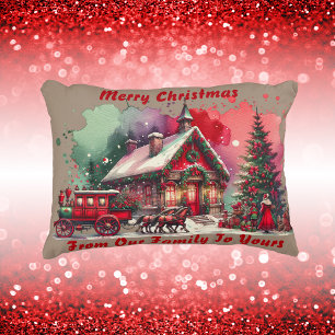 Monogram Festive Vintage Weihnachten auf braun Dekokissen