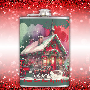 Monogram Festive Vintage Weihnachten auf grün Flachmann