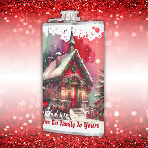 Monogram Festive Vintage Weihnachten auf weiß   Flachmann