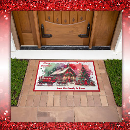 Monogram Festive Vintage Weihnachten auf weiß | Fußmatte