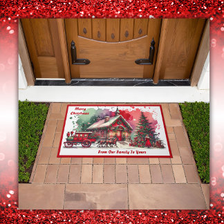 Monogram Festive Vintage Weihnachten auf weiß | Fußmatte