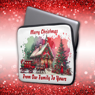 Monogram Festive Vintage Weihnachten auf weiß Laptopschutzhülle