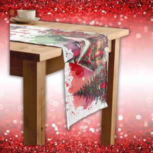 Monogram Festive Vintage Weihnachten auf weiß Mittelgroßer Tischläufer