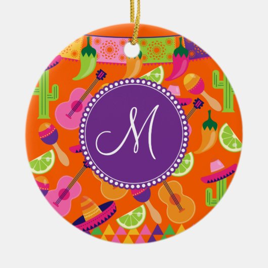 Monogram Fiesta Party Sombrero Cactus Limes Pepper Keramikornament (Vorne)