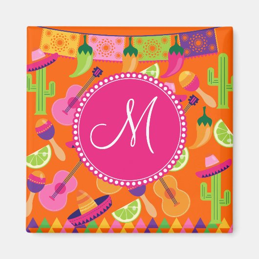 Monogram Fiesta Party Sombrero Cactus Limes Pepper Magnet (Vorne)