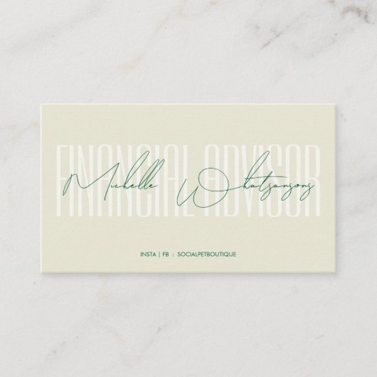 Monogram FINANCIAL ADVISOR modern script Visitenkarte (Vorderseite)