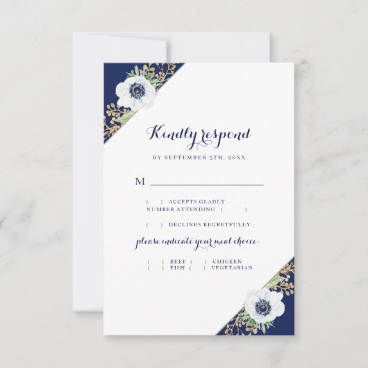 Monogram Floral Anemone Wedding Meal Choice RSVP Karte (Vorderseite)