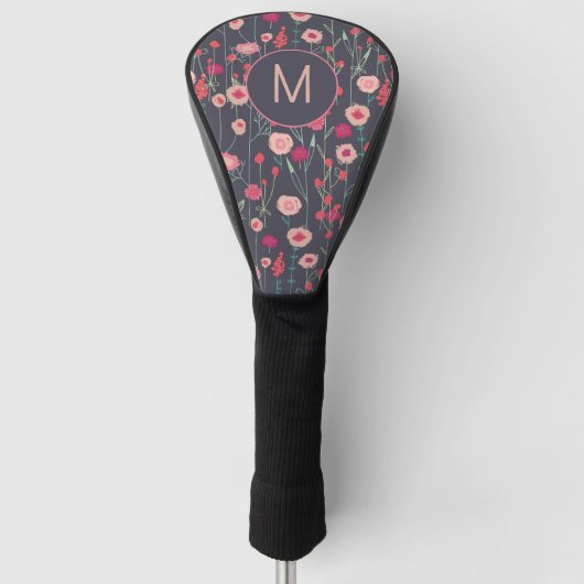 Monogram Floral Black Pink Boho Golf Headcover (Vorderseite)