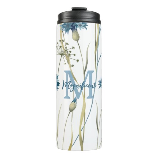 Monogram Floral Blue Thermosbecher (Vorderseite)