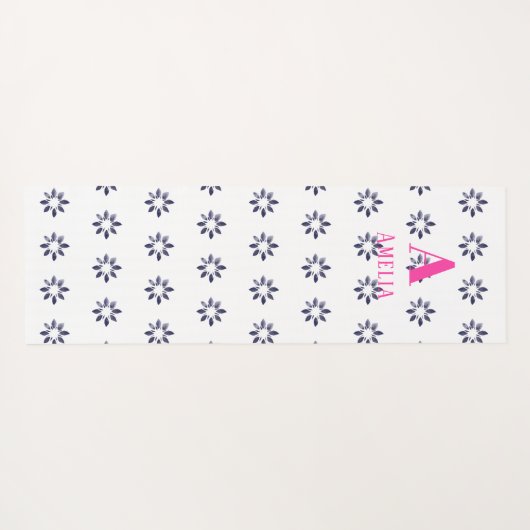 Monogram Floral Blue Yogamatte (Rückseite (Horizontal))