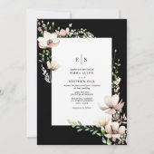 Monogram Floral Blush Black Botanical Wedding Einladung (Vorderseite)