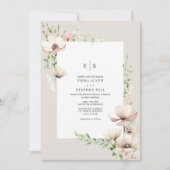 Monogram Floral Blush Off White Botanical Wedding Einladung (Vorderseite)