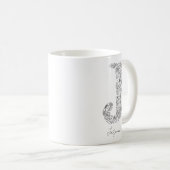 Monogram Floral Botanischer Schwarz-weißer Letter  Kaffeetasse (VorderseiteRechts)