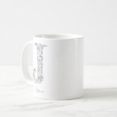 Monogram Floral Botanischer Schwarz-weißer Letter Kaffeetasse (Vorderseite Links)