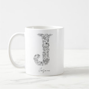 Monogram Floral Botanischer Schwarz-weißer Letter Kaffeetasse