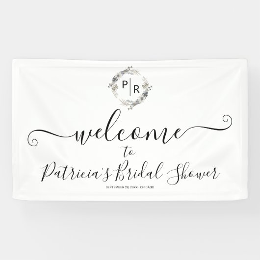 Monogram Floral Brautparty Begrüßungszeichen Banner (Horizontal)