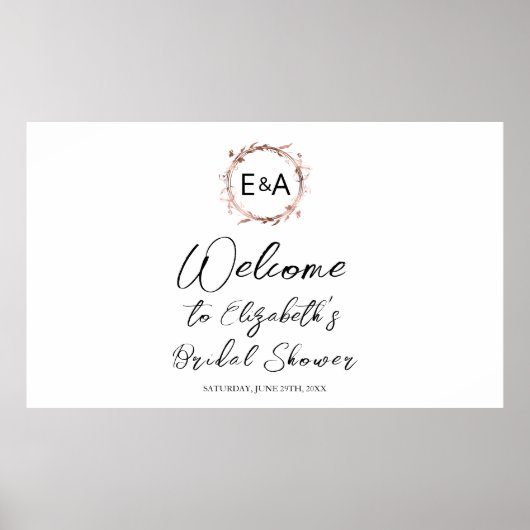 Monogram Floral Brautparty Begrüßungszeichen Poster (Vorne)