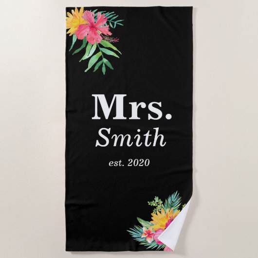 Monogram Floral Bridal Strandtuch (Vorderseite)