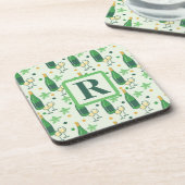 Monogram Floral Chardonnay Flaschen Gläser Getränkeuntersetzer (Linke Seite)