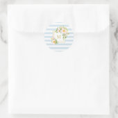 Monogram Floral Chic Pastel Blue Stripes Round Runder Aufkleber (Tasche)
