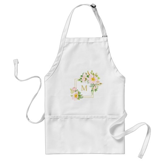 Monogram Floral Chic Pastel Niedliche Rose Bouquet Schürze (Vorne)