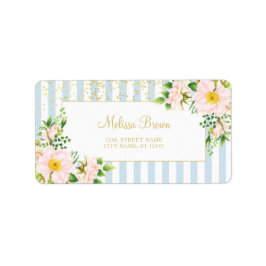 Monogram Floral Chic Pastellblauer Streifen Adressaufkleber