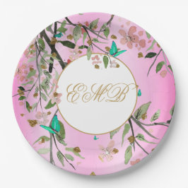 Monogram Floral Chic Pink Elegant Gold Geburtstag Pappteller